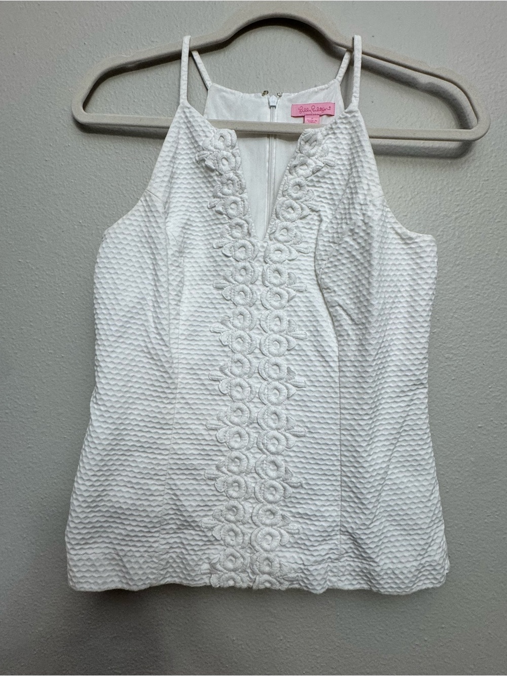 Lilly Pulitzer White Textured Halter Camisole with Front Embroidery